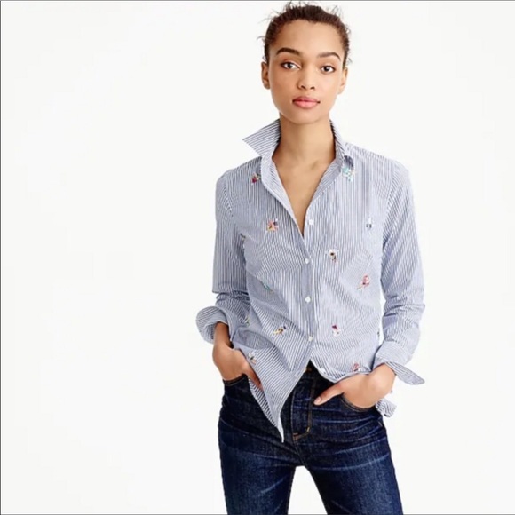 J. Crew Tops - J Crew Striped Button Down Jeweled Bug Shirt